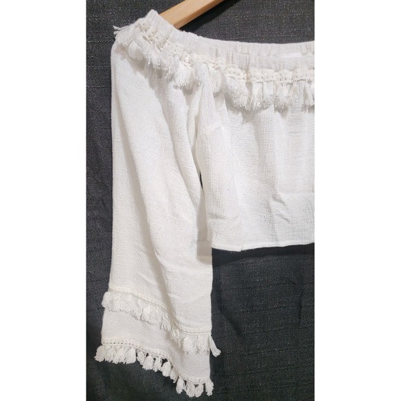 SKYLAR+MADISON White Bell Tassel Sleeve Top Crop Beach Boho Gypsy Festival NWT M - Picture 3 of 11